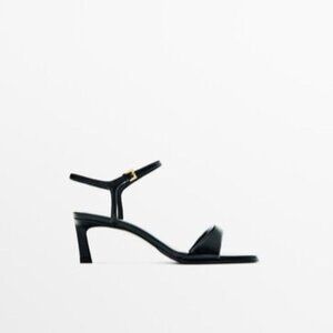 Massimo Dutti Black Low-heel leather sandals 8